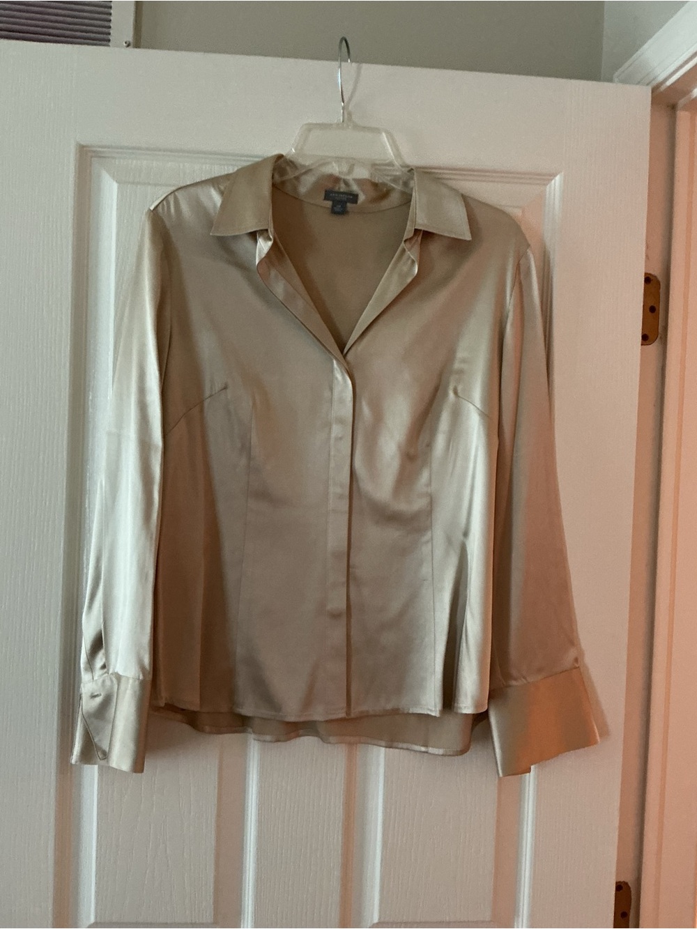 Ann Taylor Satin Button-Front Blouse in Gold/cream